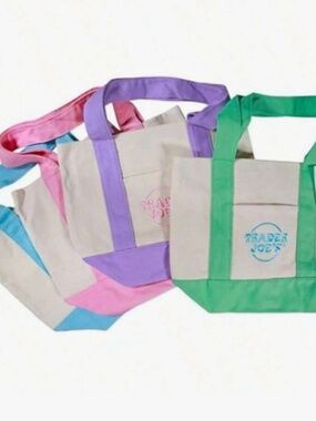 Trader Joe's 2026 Pastel Mini Canvas Totes - Set of 4 -NEW w/tags - Ltd. Edition